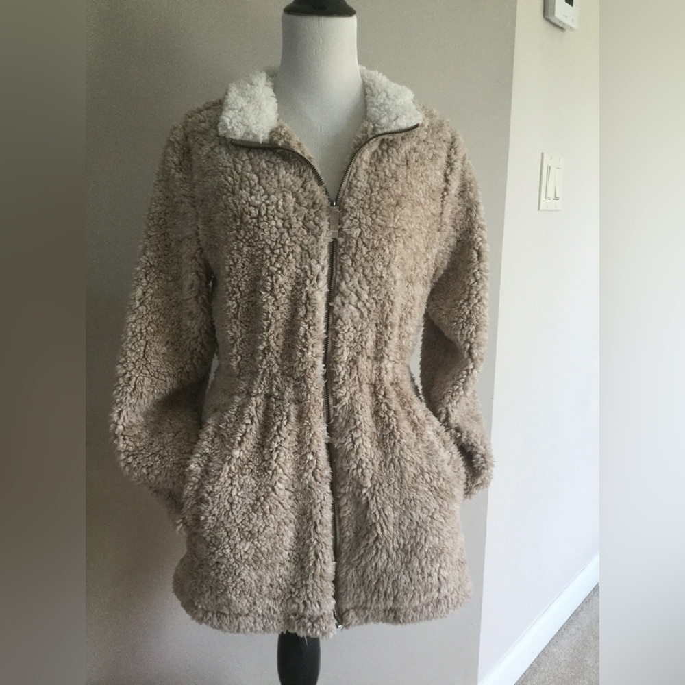 Mo-Ka Santa Fe Apparel Sherpa Fleece Hooded Jacket Coat Cinch Waist Women’s M